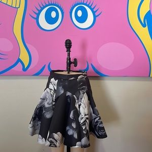 cameo Black Gray Roses Floral Skater Skirt Neoprene
